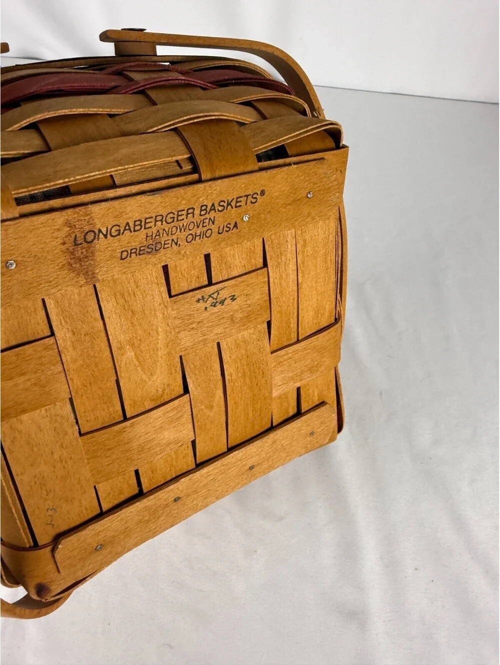 1993 Longaberger Bayberry Basket Christmas Red Trim w/Plaid Liner & Protector